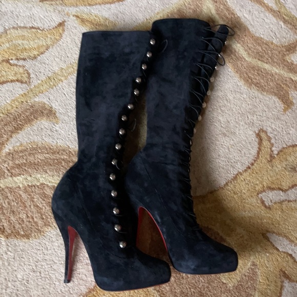 Christian Louboutin Suede Knee high Boots with silver buttons size 38 - Picture 3 of 5